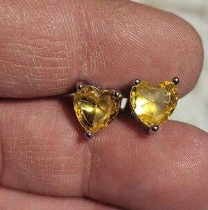 Sterling Silver 925 Yellow Heart Earring Studs